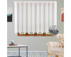 Glow Thuis - Vitrage ( net curtain ) van hoogwaardig voile-materiaal , kant en klaar vitrage Gordijn -Vitrage met grijs satijn Band - 400 x 150 cm - Inclusief haken
