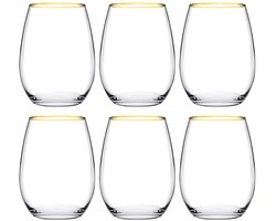 Glozini Drinkglazen met Gouden Rand - Set van 6 - 300ml - Waterglas