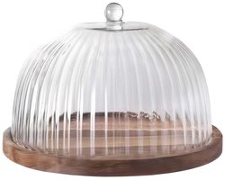Glozini Taartplateau Met Stolp - 20cm - Acacia Hout/Glas