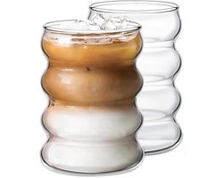 Glozini Wavy Bubbelglazen - 360ml - Set van 2 - Geribbelde Glazen - Bubble Glas - Esthetische Cocktailglazen
