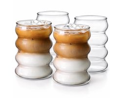Glozini Wavy Bubbelglazen - 360ml - Set van 4 - Geribbelde Glazen - Bubble Glas - Esthetische Cocktailglazen