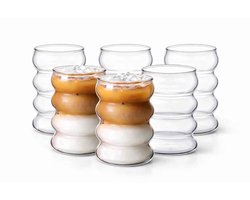 Glozini Wavy Bubbelglazen - 530ml - Set van 6 - Geribbelde Glazen - Bubble Glas - Esthetische Cocktailglazen