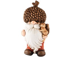 Gnoom Herfst staand met eekhoorn magnesium 39 cm hoog - beeld - tuinbeeld - hoogkwalitatieve kunststof - decoratiefiguur - interieur - accessoire - voor binnen en buiten - herfstcollectie - geschenk - cadeau - gift - verjaardag