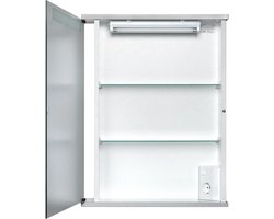 Go by Van Marcke Cento LS Spiegelkast - 50x65x14cm - MDF wit - lamp T5 8W - spiegeldeur kristalglas - satijnen lichtvenster - verstelbare glazen - legplanken - 1 stopcontact