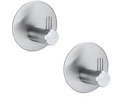 Go Go Gadget - Ophanghaak - Zelfklevend - Geschikt voor badkamer en keuken - Multifunctioneel - RVS - Rond - Zilver - 1 set van 2 stuks