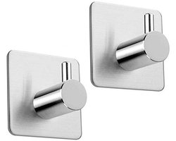 Go Go Gadget - Ophanghaak - Zelfklevend - Geschikt voor badkamer en keuken - Multifunctioneel - RVS - Zilver - 1 set van 2 stuks