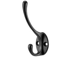 Go Go Gadget - Wandhaak - Dubbele haak - RVS - Klein formaat - Inclusief schroeven - Zwart - 5*6cm - 1 set van 10 stuks