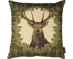 gobelin kussen groen ruit hert 45x45cm