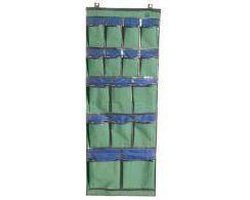 Go&Camp: Nylon Tent Organiser, Kast orginizer, Hangkast met twee ophangogen; 2 haken, 16 vakken, 5 rijen, opvouwbaar, 124cmLx47cmB, Blauw-Groen