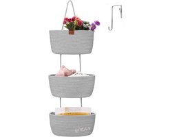 GOCAN Hanging Organiser, Wall Organiser, Door, 3-Step Hanging Basket Made of Woven Cotton Rope, Organizer, Hanging Bath Basket for Storing Children's Room, Bathroom and Bedroom