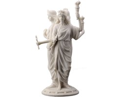 Godin Hecate Beeld - Triple Goddess - Decoratief Woonobject - Marmerlook Afwerking - L18 x B14 x H30 cm - Wit