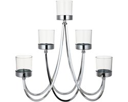 Goebel - Accessoires | Kandelaar Zilver met helder glas | Metaal - 41cm - 5 kaarsen