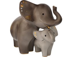 Goebel - Elephant | Decoratief beeld / figuur Kindani & Latika | Aardewerk - 24cm - olifant - met echt goud - Limited Edition