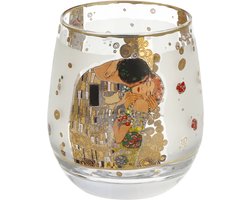 Goebel - Gustav Klimt | Windlicht / Theelicht De kus | Glas - 9cm - waxinelicht houder - met echt goud