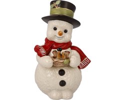 Goebel - Kerst | Decoratief beeld / figuur Sneeuwpop Paar Tjilpende Vogels | Aardewerk - 12cm