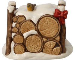 Goebel - Kerst | Decoratief beeld Winterhoutstapel | Aardewerk - 7cm