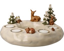 Goebel - Kerst | Windlicht Adventskrans winterbos | Aardewerk - 27cm - theelicht - waxinelicht houder