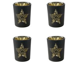Goebel - Kerst | Windlicht Merry Christmas | Glas, 7cm, theelicht, waxinelicht houder - 4 stuks