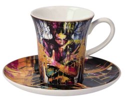 Goebel - Lana Frey | Kop en schotel Espresso Liberation | Porselein - 12cm - 100ml - met echt goud - 2 stuks