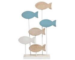 Goebel - Scandic Home | Decoratief beeld / figuur Blue Fishes | Hout - 34cm - 2 stuks