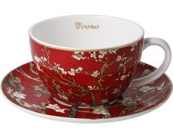 Goebel - Vincent van Gogh | Kop en schotel Amandelboom rood | Porselein - 250ml - met echt goud