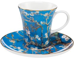 Goebel - Vincent van Gogh | Kop en schotel Espresso Amandelboom blauw | Porselein - 12cm - 100ml - met echt goud - 2 stuks