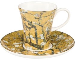 Goebel - Vincent van Gogh | Kop en schotel Espresso Amandelboom goud | Porselein - 12cm - 100ml - met echt goud - 2 stuks