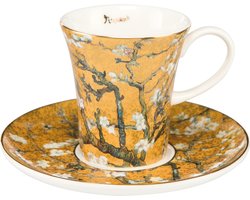 Goebel - Vincent van Gogh | Kop en schotel Espresso Amandelboom goud | Porselein - 12cm - 100ml - met echt goud