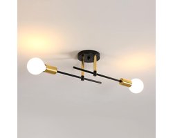 Goeco plafondlamp - 37cm - Medium - E27 - 2 lampen - doe-het-zelf-vorm plafondlamp - voor woonkamer slaapkamer keuken hal - zwart en goud - geen lampen