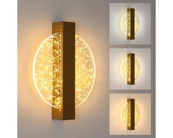 Goeco wandlamp - 25cm - Medium - 12W - dimbare LED - 3000K/4500K/6500K - aluminium binnenwandlamp - gouden - ronde - voor woonkamer, slaapkamer, trap, hal
