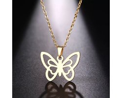 GoedeDoelen.Shop | Ketting Gouden Vlinder | Vlinder Ketting | RVS Ketting | Gedenk Ketting | Vriendschapsketting | Amulet | Kettinglengte 45 CM | Goudkleurige Ketting | Vlinder | Butterfly | Transformatie | Unisex Ketting | Wellness-House