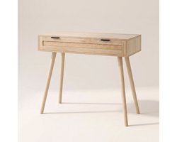 Goedkoop Tafeltje Rotan Look - Budget Bijzettafel Kunststof Spaanplaat - Simpel Gangtafeltje - Voordelig Klein Halmeubel