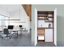 Goedkope keuken 104 cm - mini keuken met apparatuur Peter - Eiken/Wit - elektrische kookplaat - koelkast - kleine keuken - compacte keuken - keukenblok met apparatuur