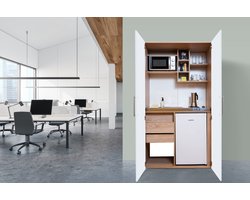 Goedkope keuken 104 cm - mini keuken met apparatuur Peter - Eiken/Wit - elektrische kookplaat - koelkast - magnetron - kleine keuken - compacte keuken - keukenblok met apparatuur