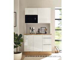 Goedkope keuken 120  cm - mini keuken met apparatuur Marleen - Wit/Wit - Geen kookveld           - magnetron - kleine keuken - compacte keuken - keukenblok met apparatuur