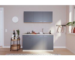 Goedkope keuken 150 cm - complete kleine keuken met apparatuur Luis - Eiken/Grijs - elektrische kookplaat - mini keuken - compacte keuken - keukenblok met apparatuur