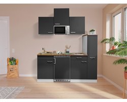 Goedkope keuken 180 cm - complete kleine keuken met apparatuur Luis - Wit/Grijs - keramische kookplaat - koelkast - magnetron - mini keuken - compacte keuken - keukenblok met apparatuur