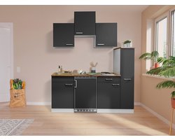 Goedkope keuken 180 cm - complete kleine keuken met apparatuur Luis - Wit/Grijs - keramische kookplaat - koelkast - mini keuken - compacte keuken - keukenblok met apparatuur