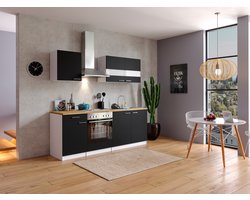 Goedkope keuken 210 cm - complete keuken met apparatuur Malia - Wit/Grijs - soft close - keramische kookplaat - afzuigkap - oven - spoelbak