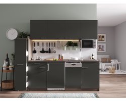 Goedkope keuken 225  cm - complete keuken met apparatuur Oliver  - Donker eiken/Grijs   - keramische kookplaat - vaatwasser     - magnetron  - spoelbak