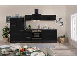 Goedkope keuken 300 cm - complete keuken met apparatuur Amanda - Eiken grijs/Zwart - soft close - keramische kookplaat - afzuigkap - oven - spoelbak