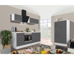 Goedkope keuken 300  cm - complete keuken met apparatuur Amanda  - Wit/Grijs - soft close - keramische kookplaat    - afzuigkap - oven    - spoelbak