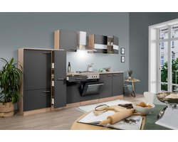 Goedkope keuken 300  cm - complete keuken met apparatuur Merle  - Eiken/Grijs - soft close - elektrische kookplaat    - afzuigkap - oven    - spoelbak