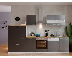 Goedkope keuken 310 cm - complete keuken met apparatuur Malia - Wit/Grijs - soft close - keramische kookplaat - vaatwasser - afzuigkap - oven - spoelbak