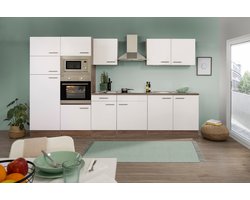 Goedkope keuken 330  cm - complete keuken met apparatuur Oliver  - Donker eiken/Wit   - keramische kookplaat    - afzuigkap - oven - magnetron  - spoelbak