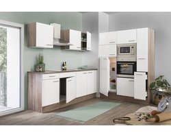 Goedkope keuken 360  cm - complete keuken met apparatuur Oliver  - Donker eiken/Wit   - keramische kookplaat    - afzuigkap - oven - magnetron  - spoelbak