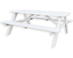 Goedkopepicknicktafels.nl | Witte XL Picknicktafel | Tuintafel 6 persoons | Wit Gespoten Gedroogd Grenen Hout!