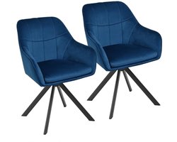 Goeurvant Eetkamerstoelen, draaibaar, set van 2 met armleuningen, beklede stoel, draaibare stoelen, eetkamerstoelen, fluweel, keukenstoel met metalen poten, voor woonkamer, eetkamer, donkerblauw