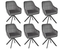 Goeurvant Eetkamerstoelen, draaibaar, set van 6, grijs, armleuningstoel, beklede stoel, draaistoel, fluweel, keukenstoel met metalen poten, voor woonkamer, eetkamer