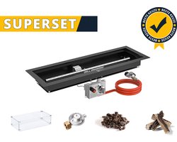 GoFire SUPERSET inbouwbrander rechthoek 75 x 25 cm | Flexibel bedieningspaneel | Zwart